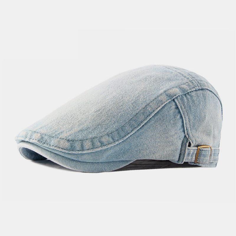 Menn Vasket Denim Laget Gammel Uformell Retro Driver Flate Hatter Forward Hatter Beret Hat