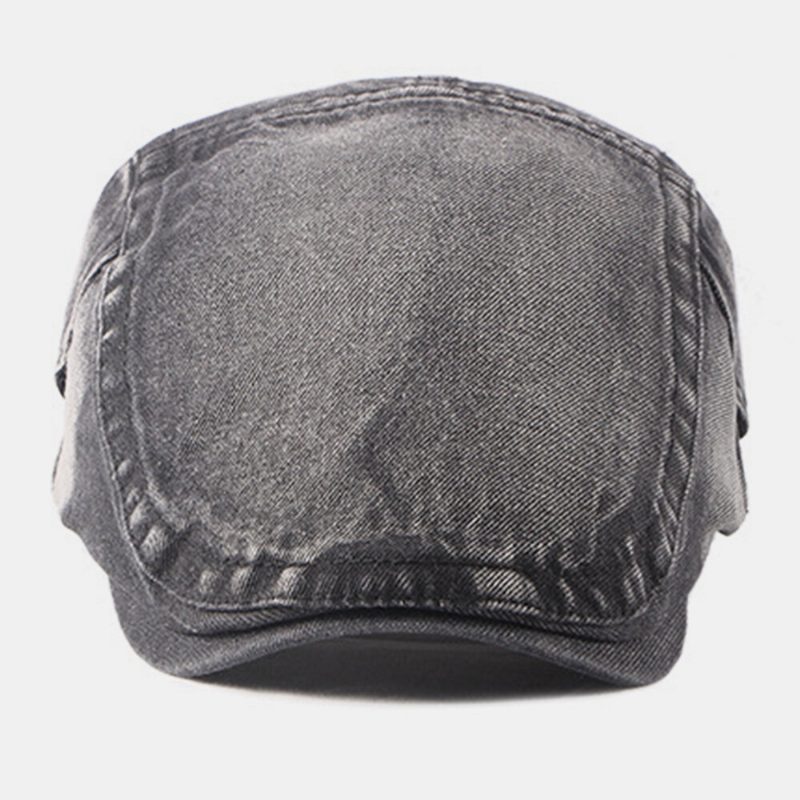 Menn Vasket Denim Laget Gammel Uformell Retro Driver Flate Hatter Forward Hatter Beret Hat