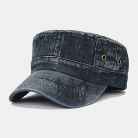 Menn Vasket Denim Tie Dye Broderi Trådmønster Flate Hatter Outdoor Sport Justerbar Peaked Cap Army Hat