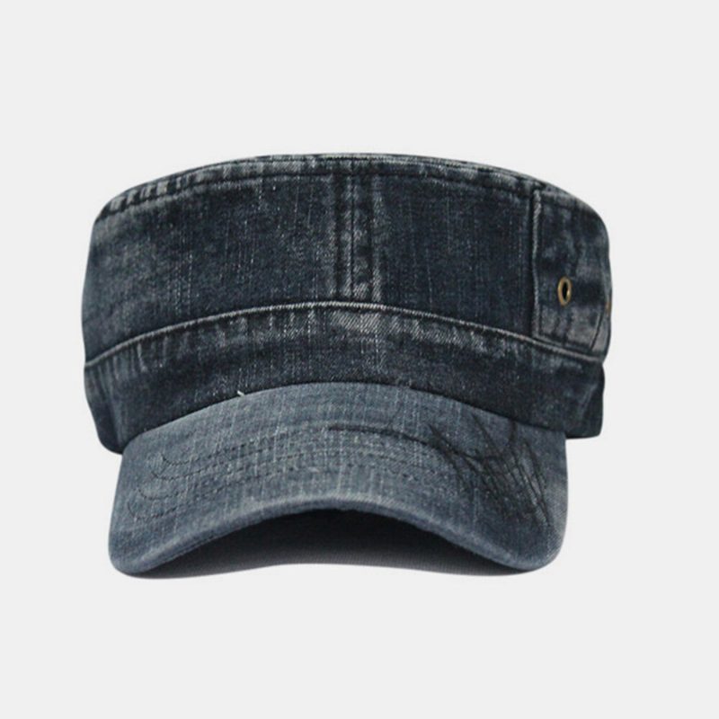 Menn Vasket Denim Tie Dye Broderi Trådmønster Flate Hatter Outdoor Sport Justerbar Peaked Cap Army Hat