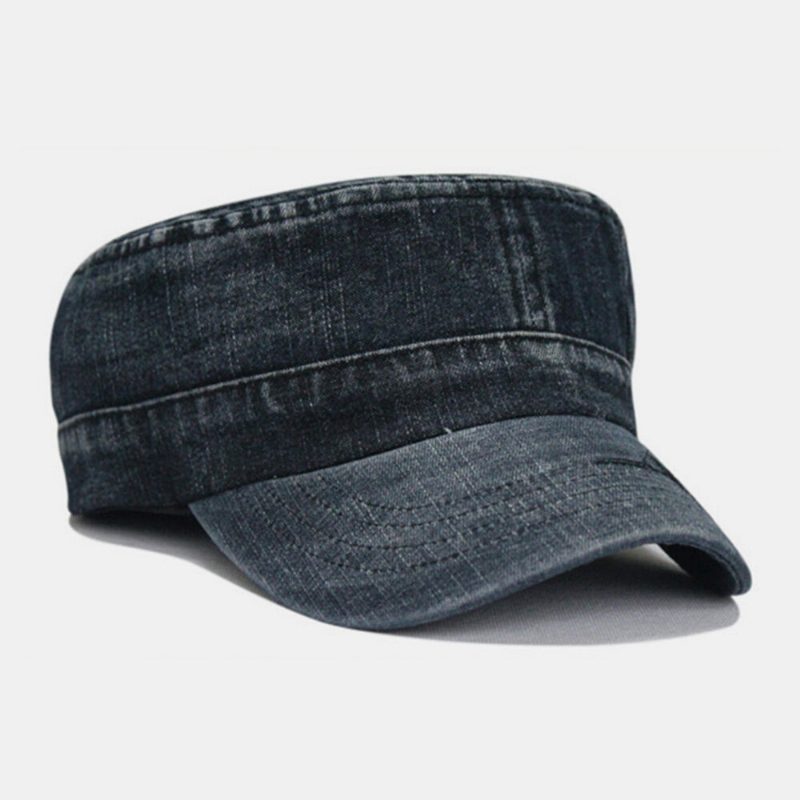 Menn Vasket Denim Tie Dye Broderi Trådmønster Flate Hatter Outdoor Sport Justerbar Peaked Cap Army Hat