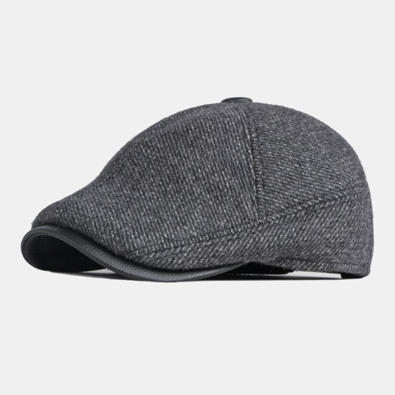 Menn Vinter Varm Ørebeskyttelse Ull Beret Cap Britisk Retro Short Rim Justerbar Forover Hatter Painter Cap