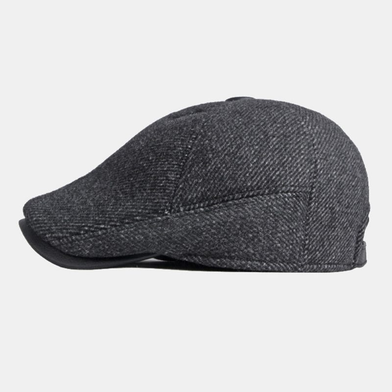 Menn Vinter Varm Ørebeskyttelse Ull Beret Cap Britisk Retro Short Rim Justerbar Forover Hatter Painter Cap