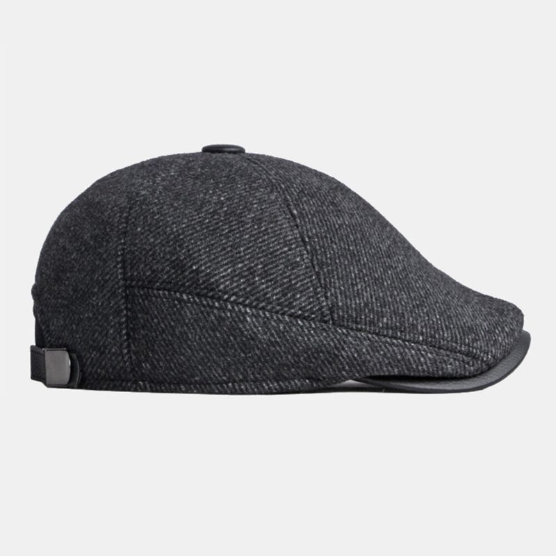 Menn Vinter Varm Ørebeskyttelse Ull Beret Cap Britisk Retro Short Rim Justerbar Forover Hatter Painter Cap