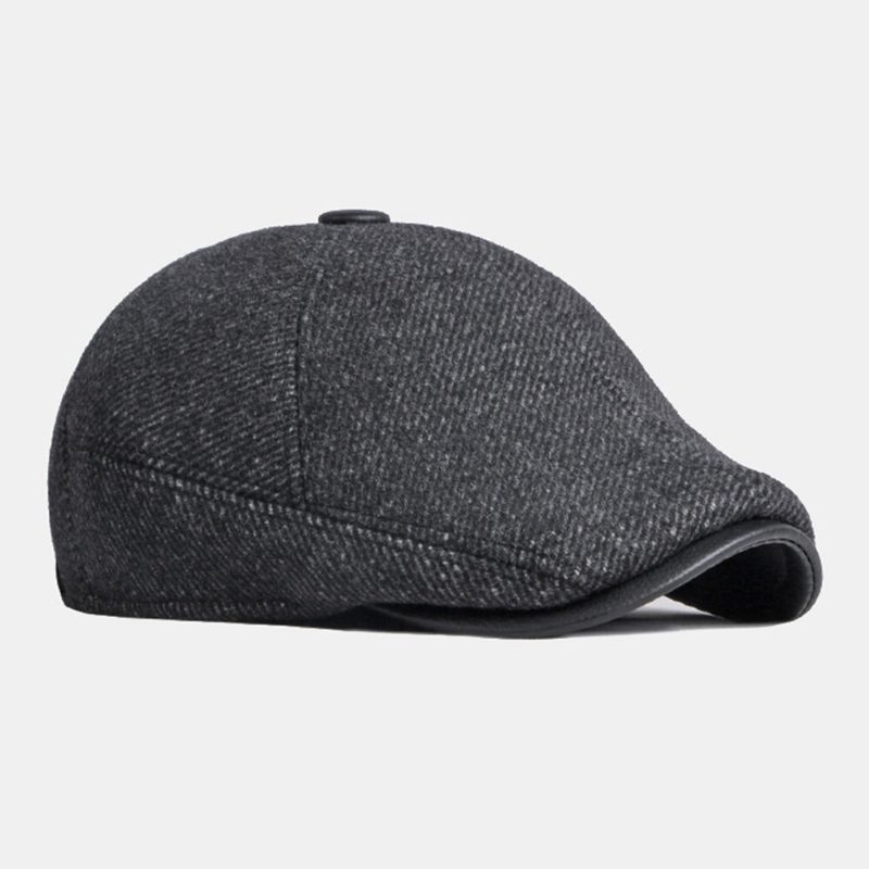 Menn Vinter Varm Ørebeskyttelse Ull Beret Cap Britisk Retro Short Rim Justerbar Forover Hatter Painter Cap