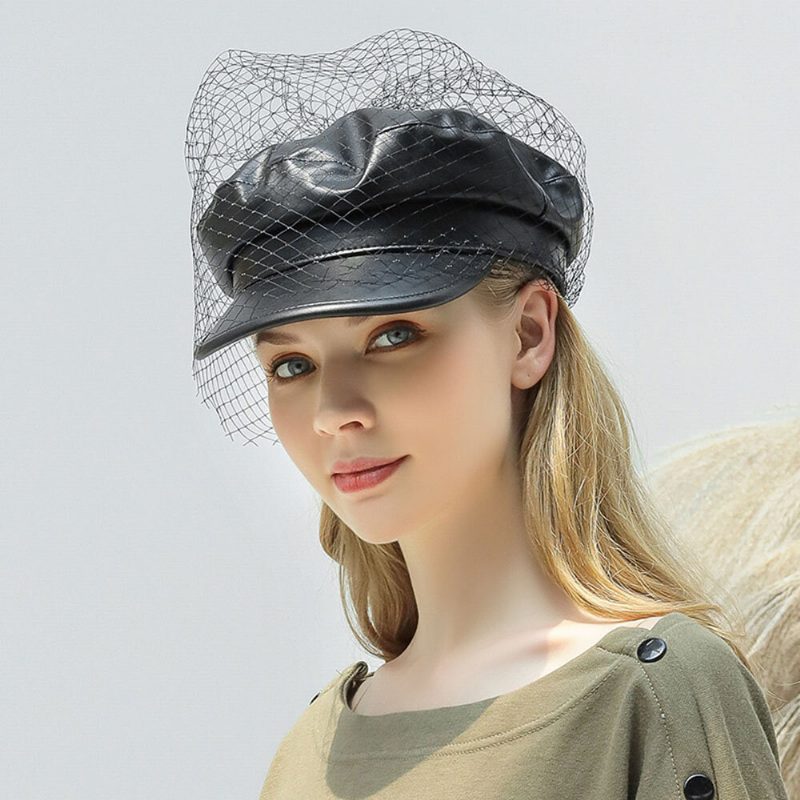 Netting I Kunstskinn Beret Literary Wild Octagonal Hatter Military Army Cap Flate Hats