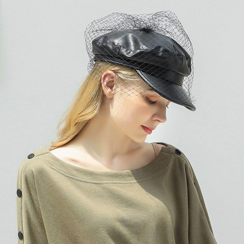 Netting I Kunstskinn Beret Literary Wild Octagonal Hatter Military Army Cap Flate Hats