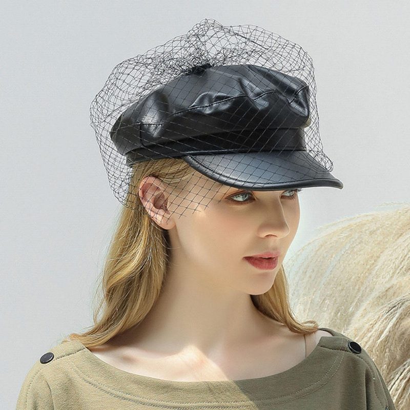 Netting I Kunstskinn Beret Literary Wild Octagonal Hatter Military Army Cap Flate Hats