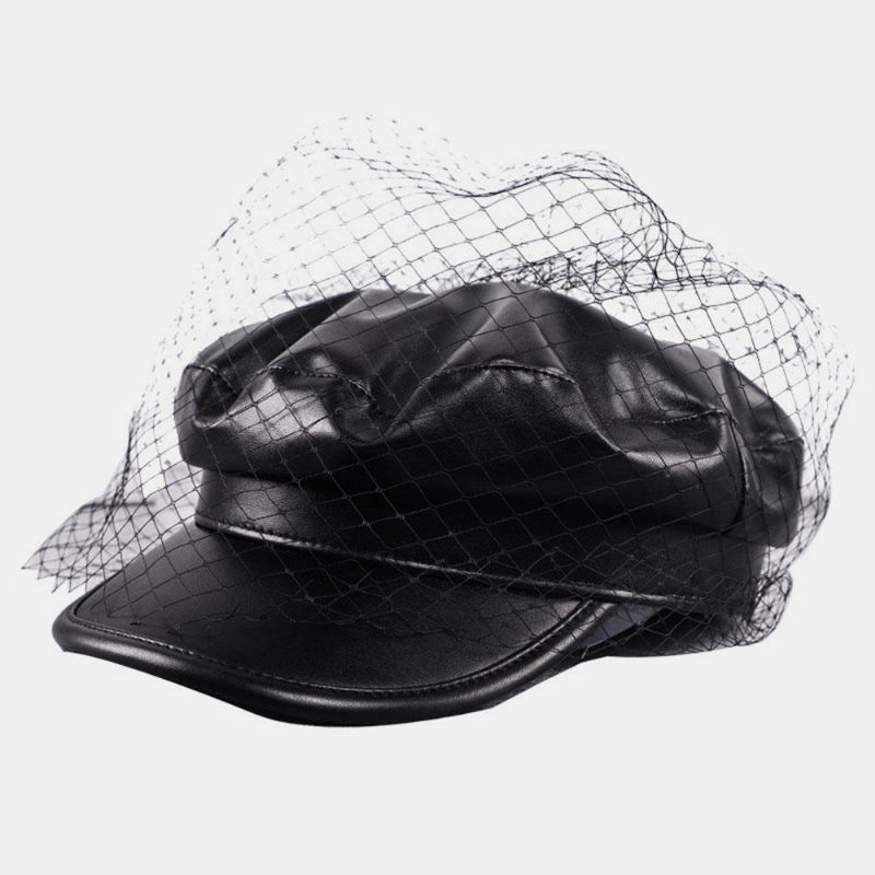 Netting I Kunstskinn Beret Literary Wild Octagonal Hatter Military Army Cap Flate Hats