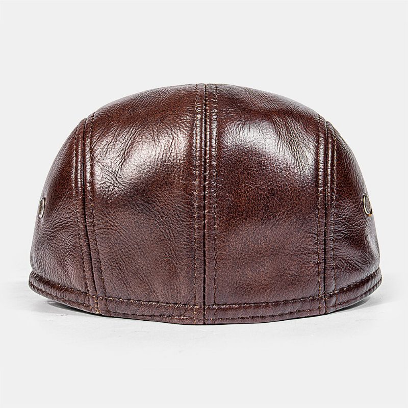 Ørebeskyttelse For Menn I Ekte Skinn Design Vinter Vindtett Varme Berets Forover Cap Peaked Cap