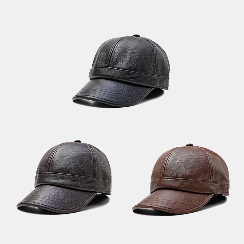 Øreklaffhatt For Menn Retro Pu Skinn Vinter Innebygde Øreklokker Vindtett Kaldbeskyttelse Baseballcaps