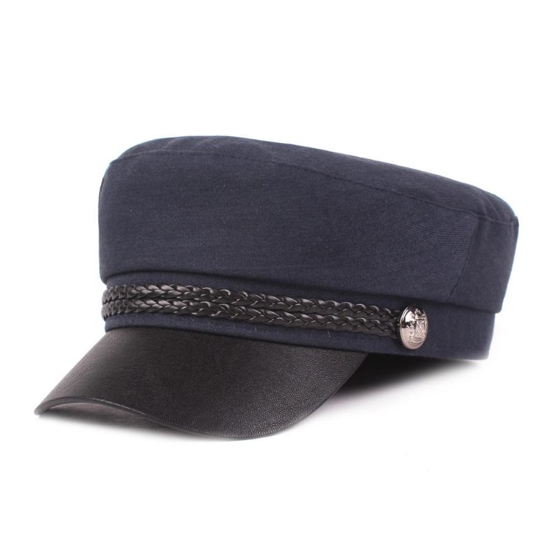 Skinnjakke For Kvinner Navy Cap Flate Cap Retro Military Cap