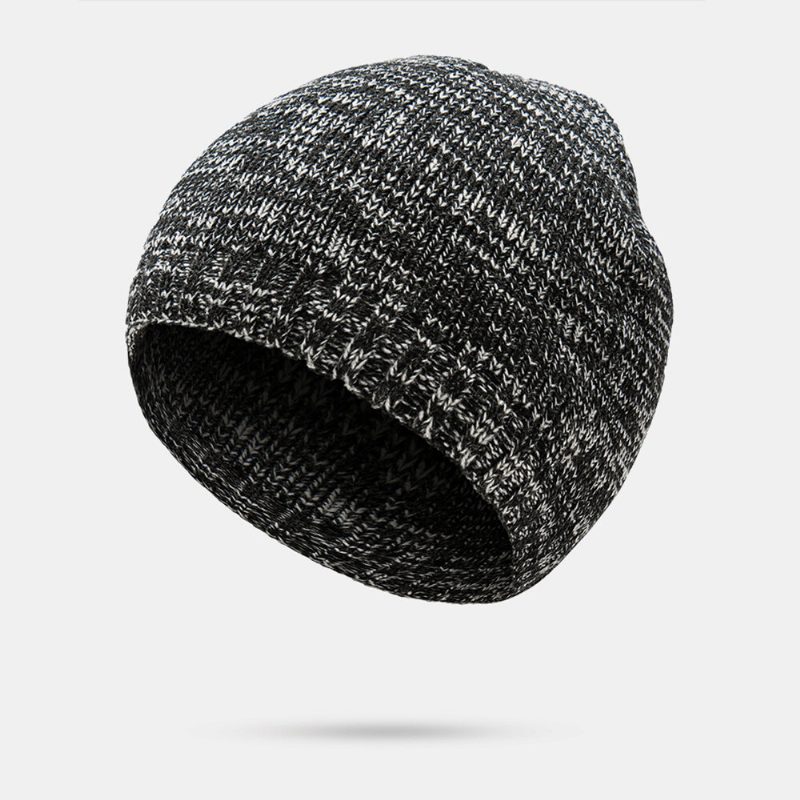 Strikkelue For Menn Akryl Blandede Farger Høst Vinter Varme Brimless Beanie Lue