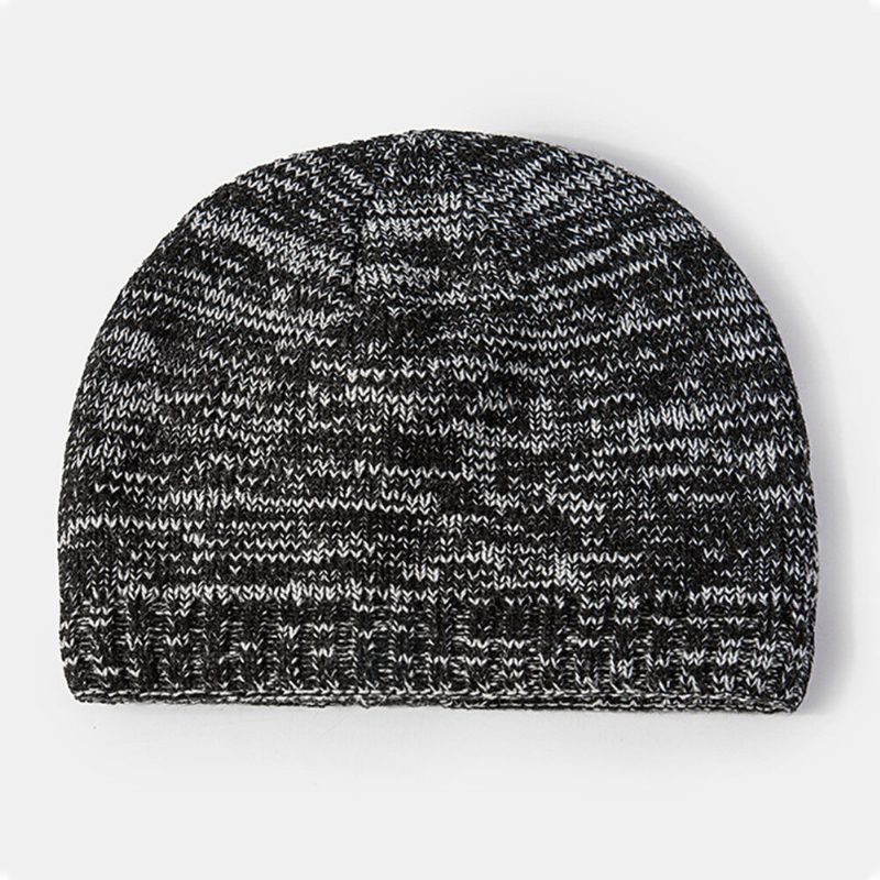 Strikkelue For Menn Akryl Blandede Farger Høst Vinter Varme Brimless Beanie Lue