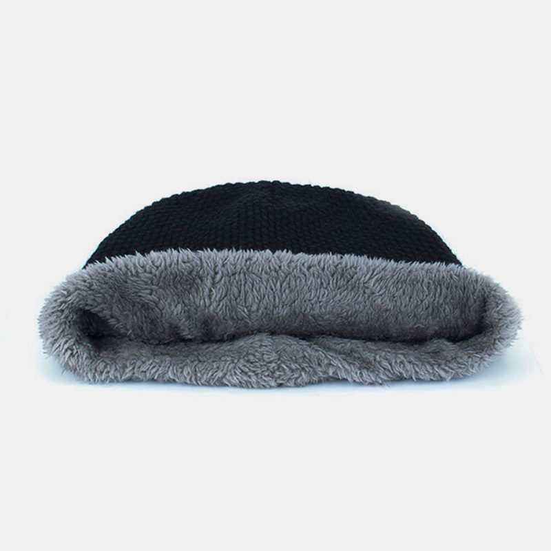 Strikket Lue For Menn Pluss Fløyel Fortykket Metall Snowflake Læretikett Varme Brimless Beanie Hat