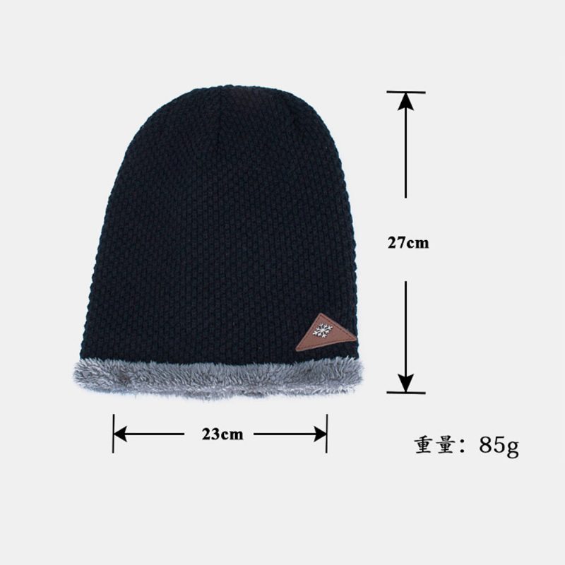 Strikket Lue For Menn Pluss Fløyel Fortykket Metall Snowflake Læretikett Varme Brimless Beanie Hat