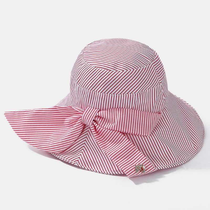 Stripe Beach Solhatt Bomull Bremshatt For Dame Elegant Multipurpose Sammenleggbar Anti-uv-hette For Dame