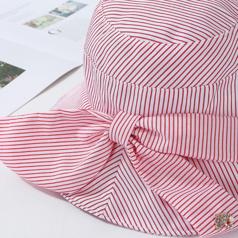 Stripe Beach Solhatt Bomull Bremshatt For Dame Elegant Multipurpose Sammenleggbar Anti-uv-hette For Dame