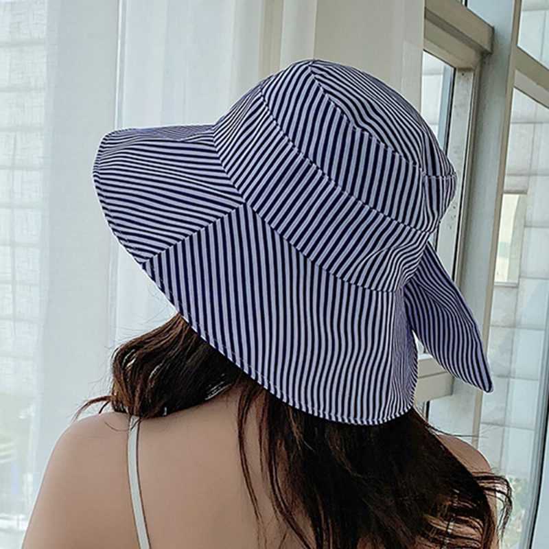 Stripe Beach Solhatt Bomull Bremshatt For Dame Elegant Multipurpose Sammenleggbar Anti-uv-hette For Dame