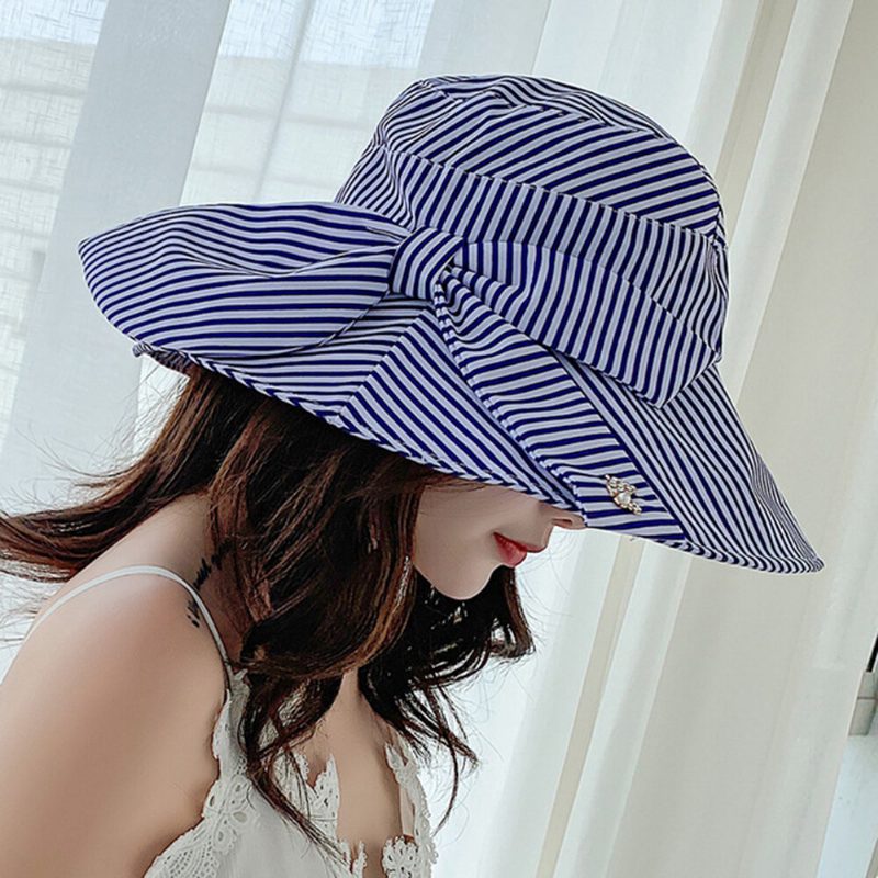 Stripe Beach Solhatt Bomull Bremshatt For Dame Elegant Multipurpose Sammenleggbar Anti-uv-hette For Dame