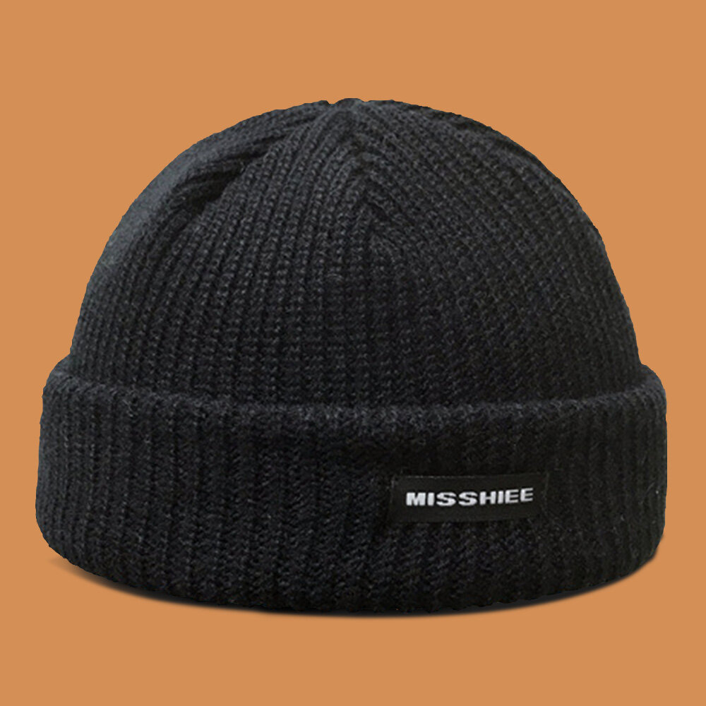 Unisex Akrylbokstavmønster Stoffetikett Strikket Lue Hip Hop Vintervarme Skull Cap Beanie Hat