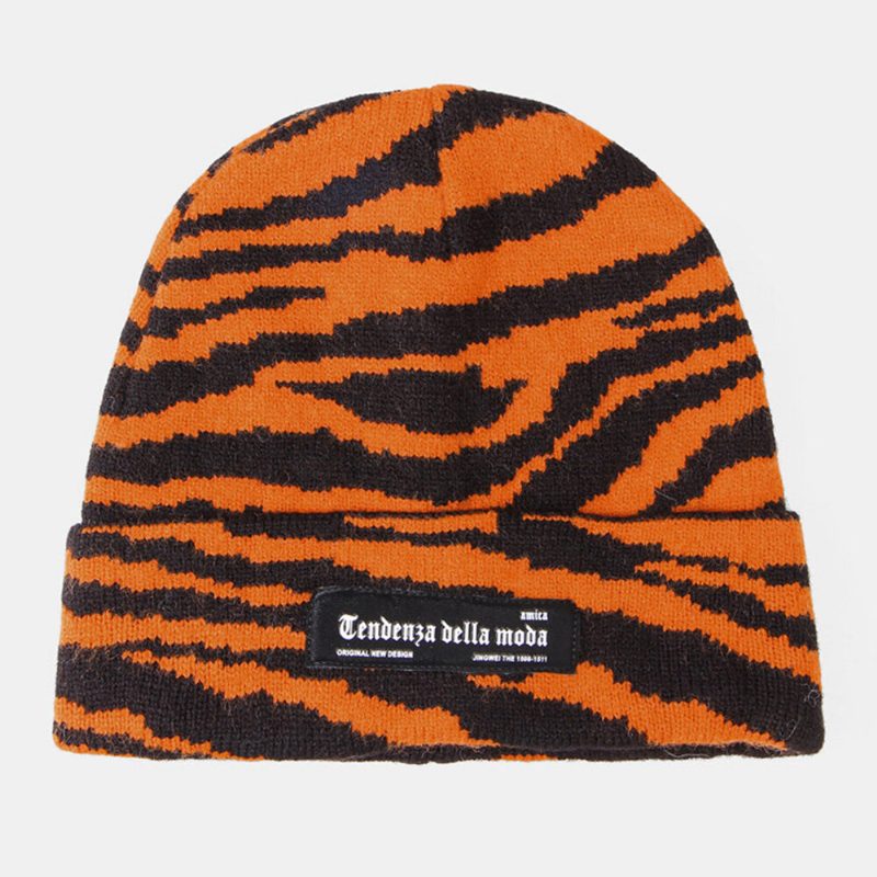 Unisex Akrylstrikket Sebramønster Brev Stoffetikett Mote Varme Brimless Beanie Hat