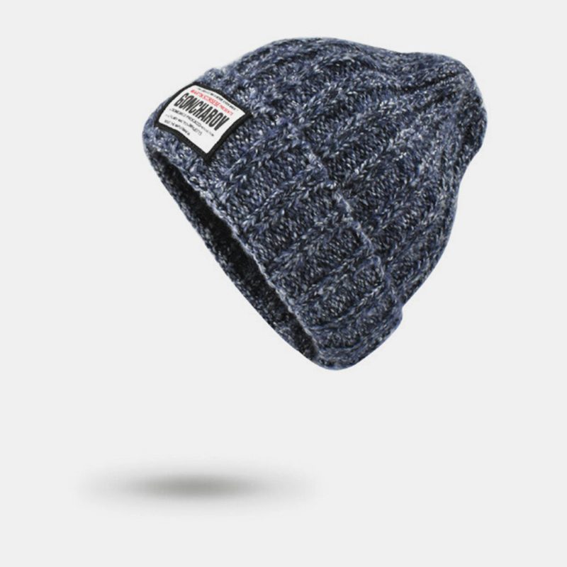 Unisex Blandede Farger Strikket Jacquard-brevklut Patch All-match Warm Beanie Hat