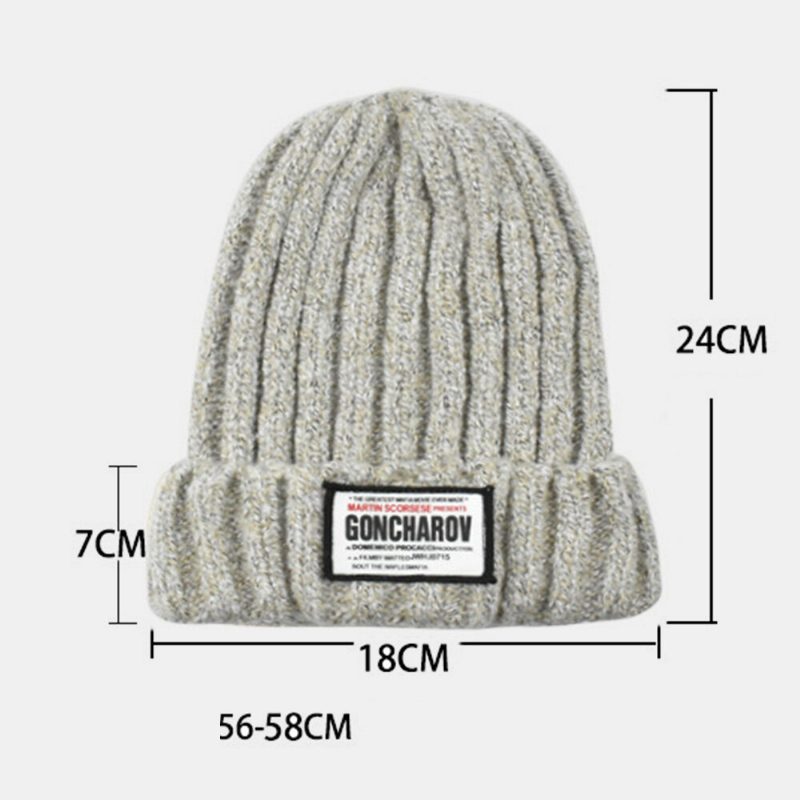 Unisex Blandede Farger Strikket Jacquard-brevklut Patch All-match Warm Beanie Hat