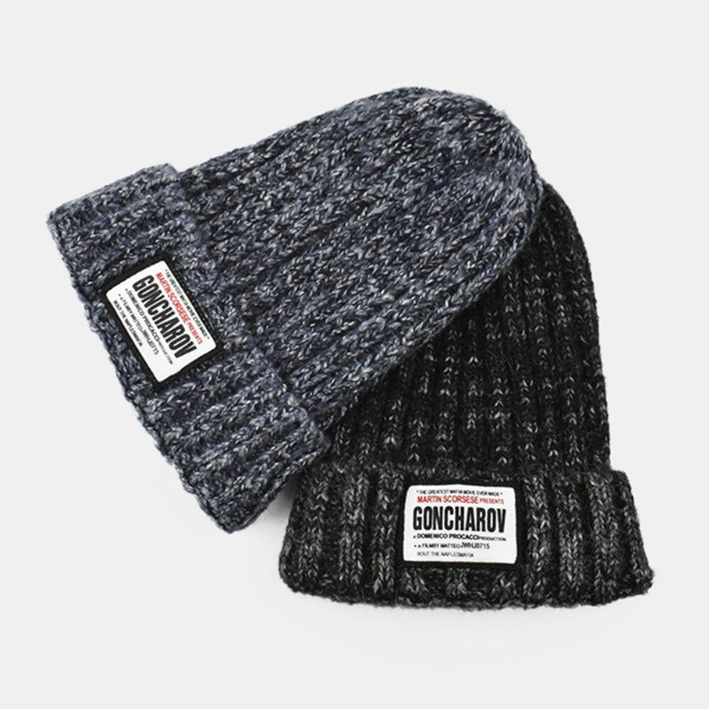 Unisex Blandede Farger Strikket Jacquard-brevklut Patch All-match Warm Beanie Hat