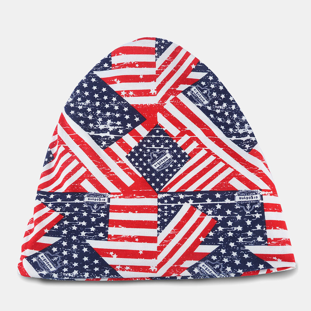 Unisex Bomull Amerikansk Flagg Utskriftsmønster Dobbel-bruk Nakkebeskyttelse Hodeskjerf Brimless Beanie