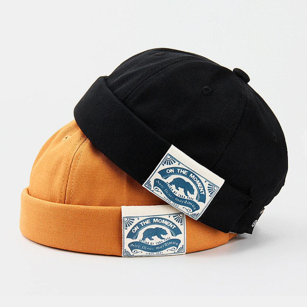 Unisex Bomull Bokstavmønster Patch Street Trend Justerbar Brimless Beanie Landlord Cap Skull Cap