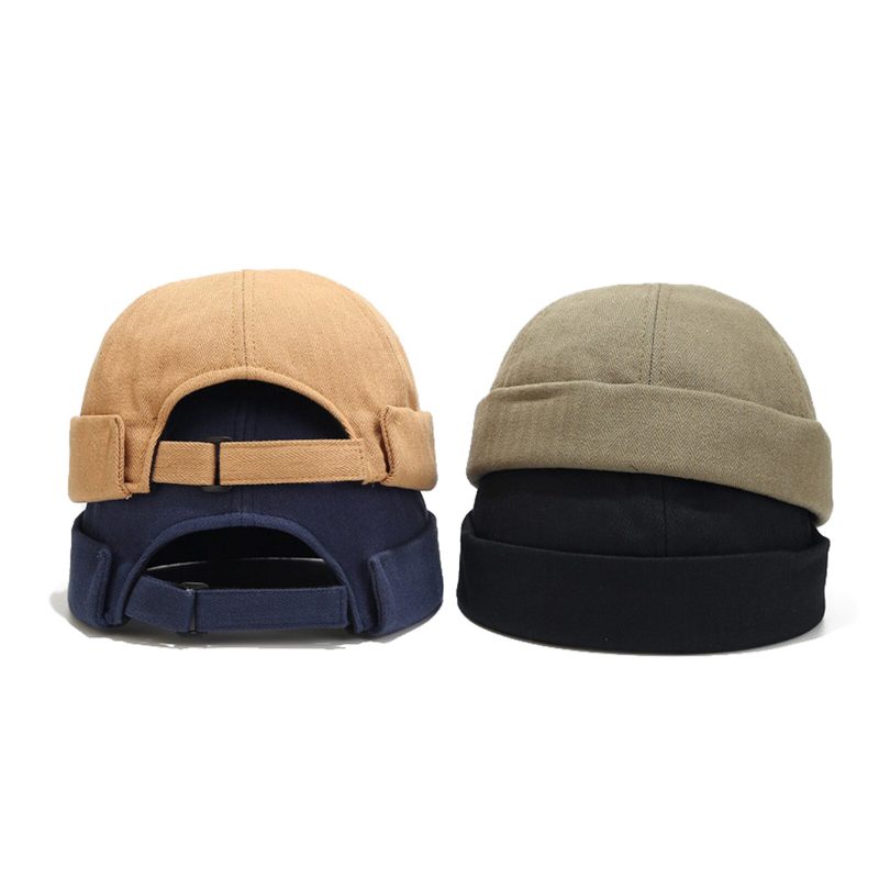 Unisex Bomull Ensfarge Stilig Enkel All-match Justerbar Brimless Beanie Landlord Caps Skull Caps