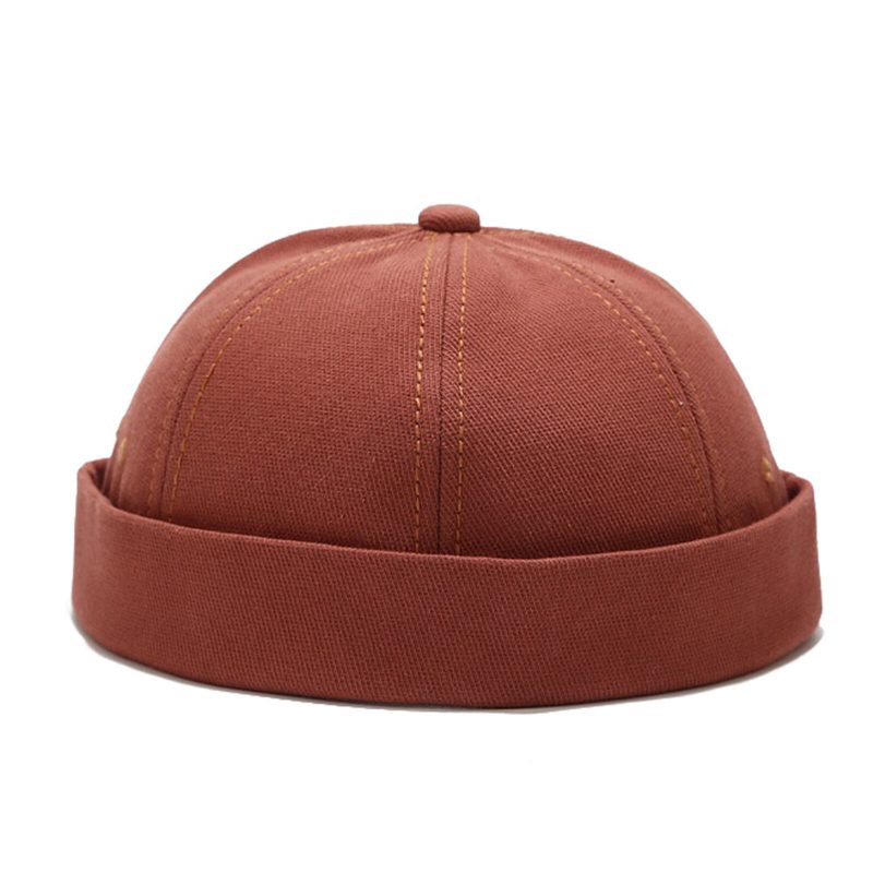 Unisex Bomull Ensfarge Trendy Enkel All-match Justerbar Brimless Beanie Landlord Caps Skull Caps