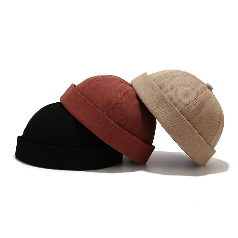 Unisex Bomull Ensfarge Trendy Enkel All-match Justerbar Brimless Beanie Landlord Caps Skull Caps