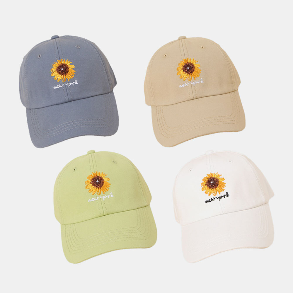 Unisex Bomull Ensfarget Bokstav Daisy Mønster Broderi Bred Skygge Solseil Baseballcaps