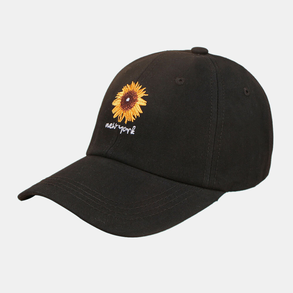 Unisex Bomull Ensfarget Bokstav Daisy Mønster Broderi Bred Skygge Solseil Baseballcaps