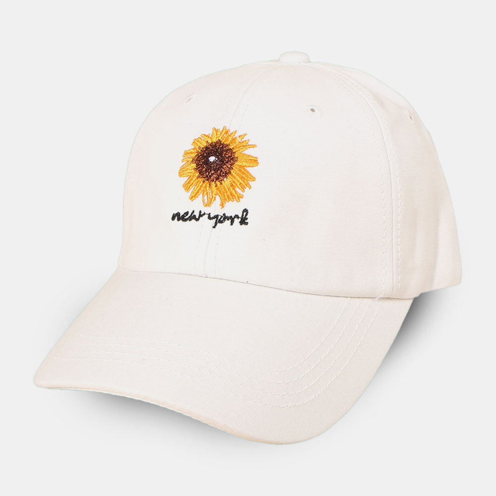 Unisex Bomull Ensfarget Bokstav Daisy Mønster Broderi Bred Skygge Solseil Baseballcaps