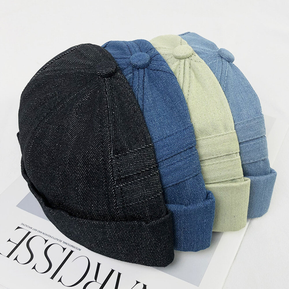 Unisex Bomull Ensfarget Bokstavmønster Utendørs Retro Brimless Beanie Utleier Cap Hodeskalle Cap