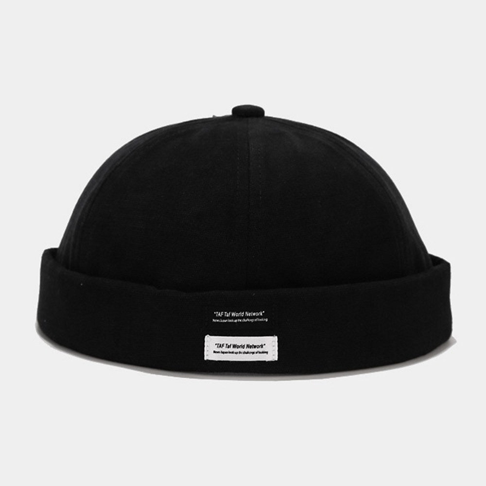 Unisex Bomull Ensfarget Brev Stoff Etikett All-match Brimless Beanie Landlord Cap Skull Cap