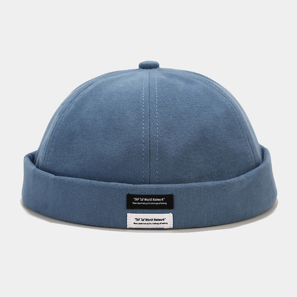 Unisex Bomull Ensfarget Brev Stoff Etikett All-match Brimless Beanie Landlord Cap Skull Cap