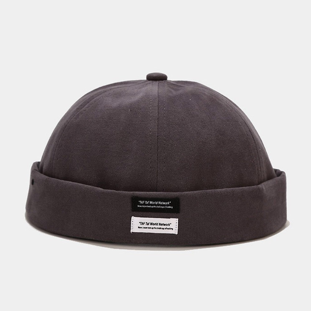 Unisex Bomull Ensfarget Brev Stoff Etikett All-match Brimless Beanie Landlord Cap Skull Cap