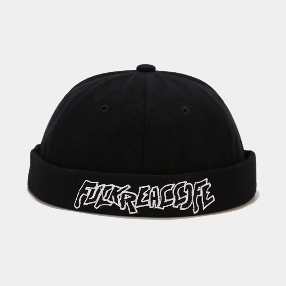 Unisex Bomull Ensfarget Brevbroderi Justerbar Snøring Allsidig Uten Kanter Beanie Utleier Cap Skull Cap