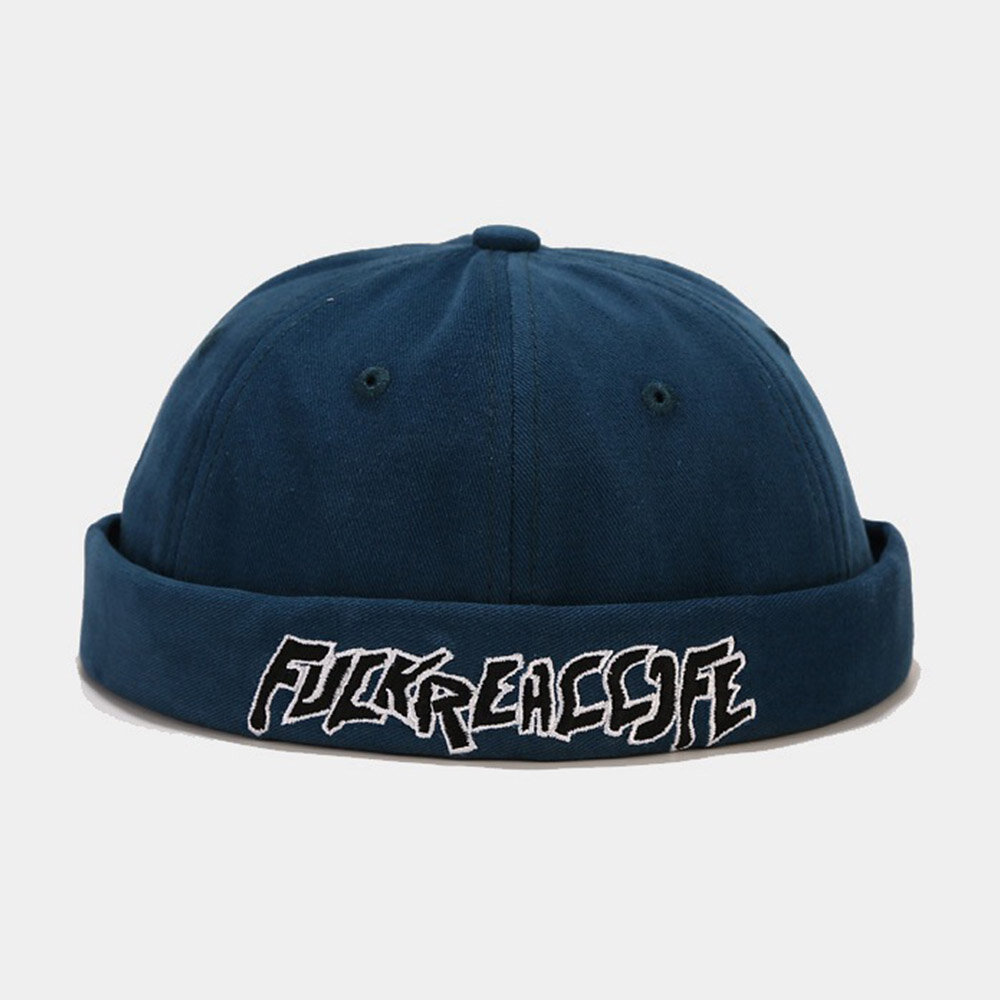 Unisex Bomull Ensfarget Brevbroderi Justerbar Snøring Allsidig Uten Kanter Beanie Utleier Cap Skull Cap