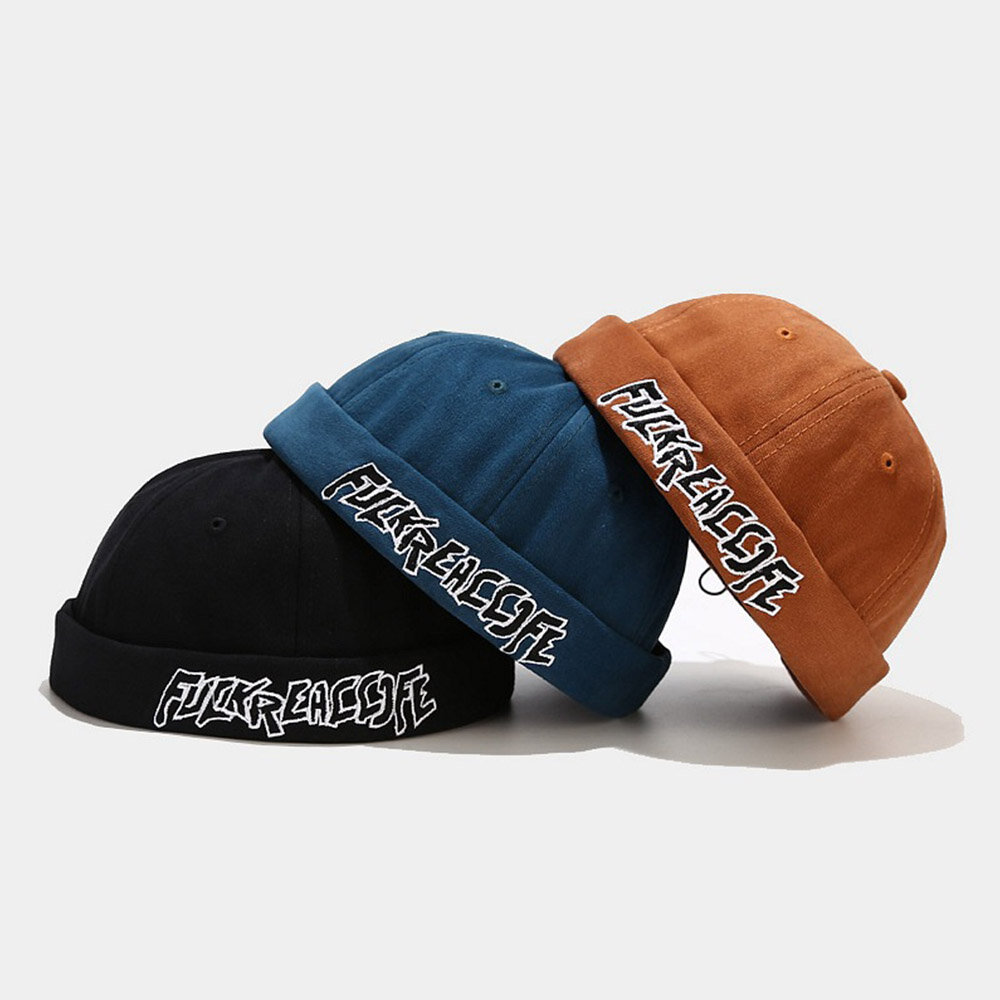 Unisex Bomull Ensfarget Brevbroderi Justerbar Snøring Allsidig Uten Kanter Beanie Utleier Cap Skull Cap