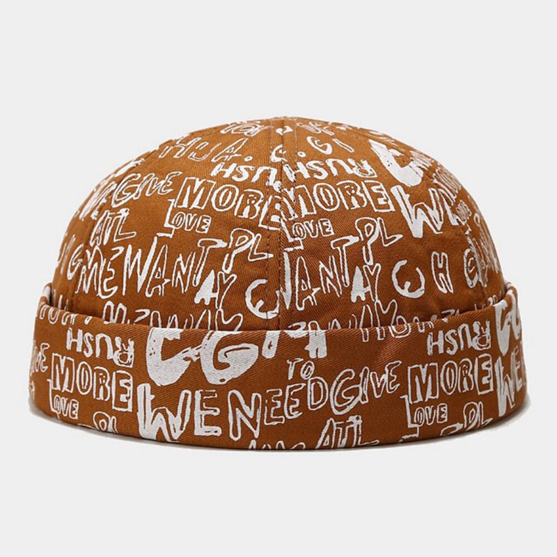 Unisex Bomull Overleggsbokstaver Graffititrykk Trendy All-match Brimless Beanie Landlord Capser Skull Caps