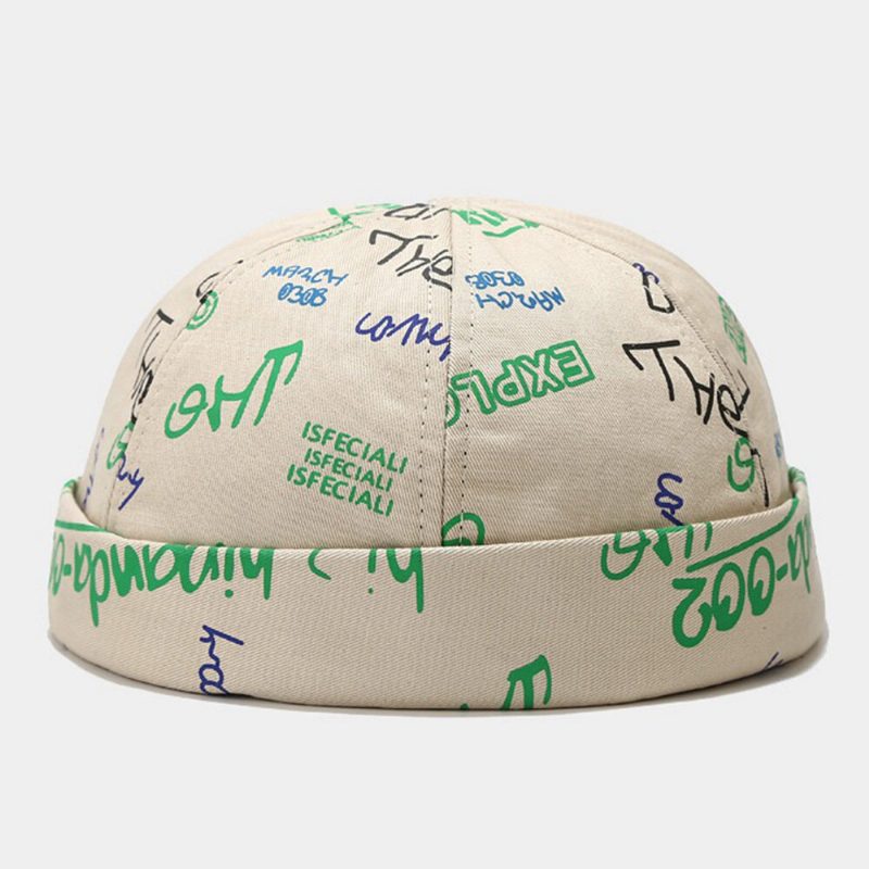 Unisex Bomull Overleggsbokstaver Graffititrykk Trendy All-match Brimless Beanie Landlord Capser Skull Caps