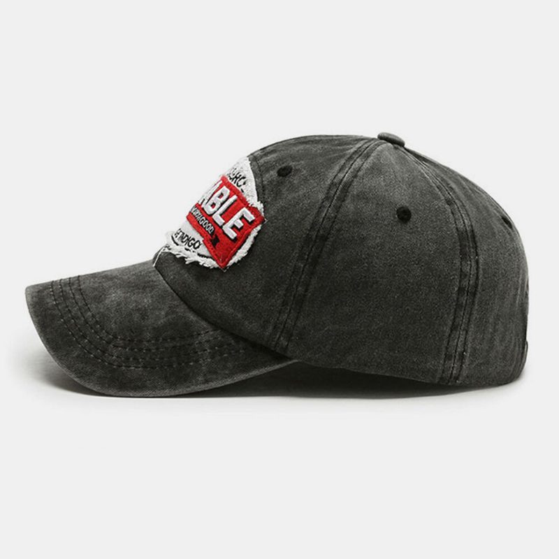 Unisex Bomull Vasket Retro Patch Brevbroderi Baseball Cap Kuppel Buet Brem Utendørs Solkremhatt