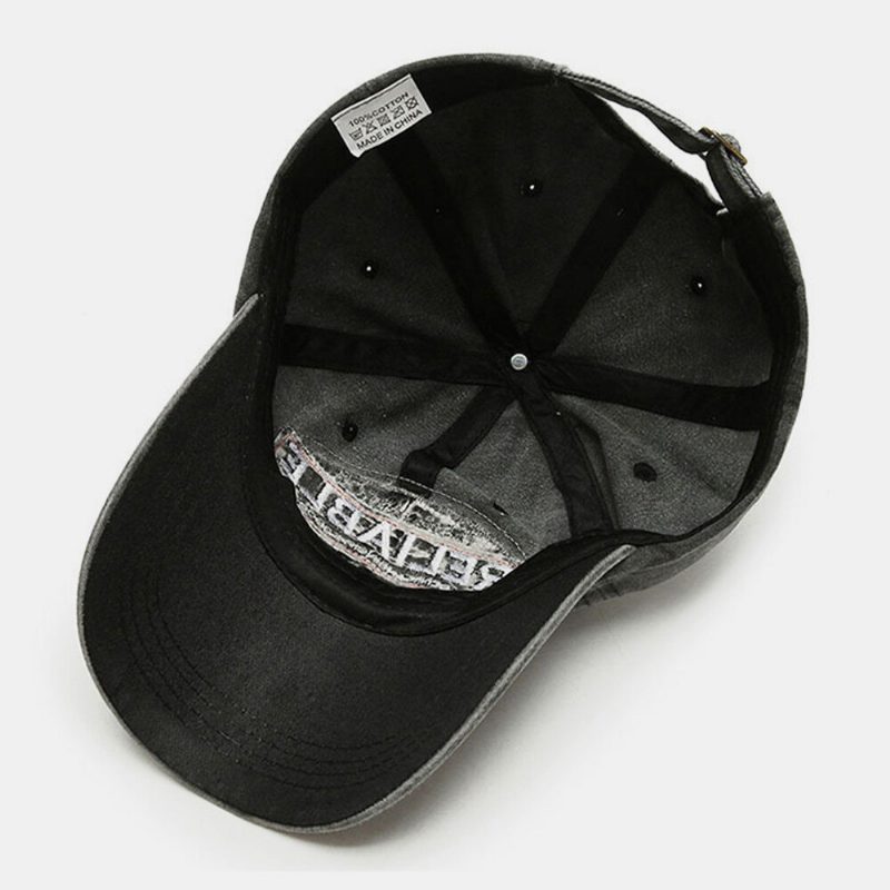 Unisex Bomull Vasket Retro Patch Brevbroderi Baseball Cap Kuppel Buet Brem Utendørs Solkremhatt