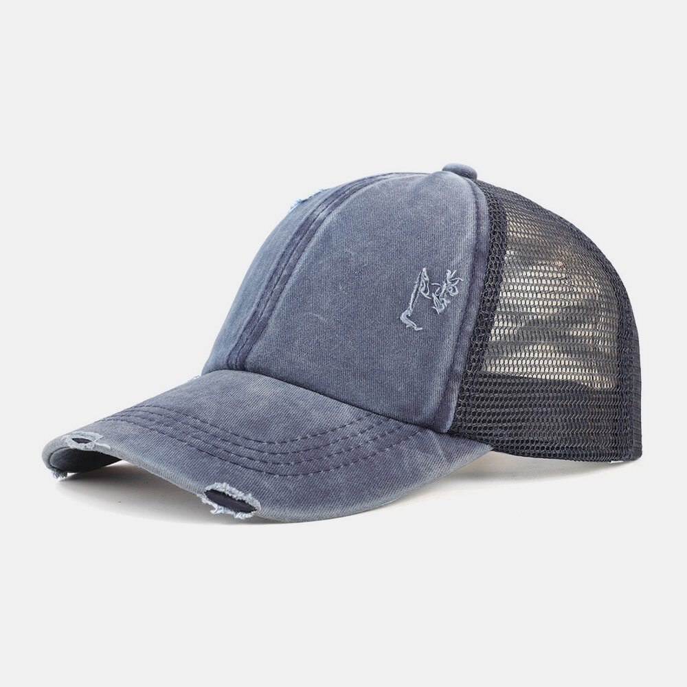 Unisex Bomullskryssstroppdesign Mesh Pustende Uformelt Solskjerm Med Brutt Hull Baseballcap