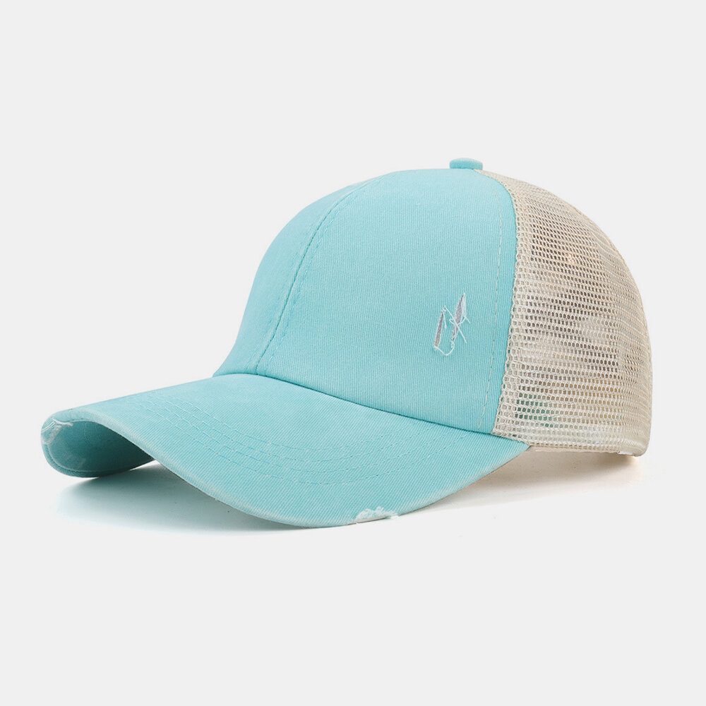 Unisex Bomullskryssstroppdesign Mesh Pustende Uformelt Solskjerm Med Brutt Hull Baseballcap